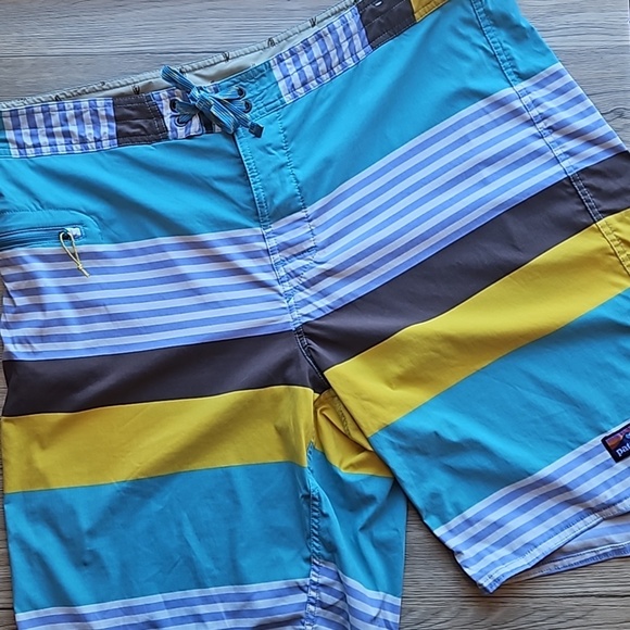 Patagonia Other - Patagonia Teal Yellow Striped Colorblock Wayfarer Swim Trunks Board Shorts 40